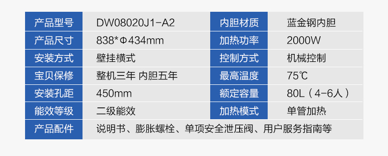 光芒(GOMON)电热水器DW08020J1-A2