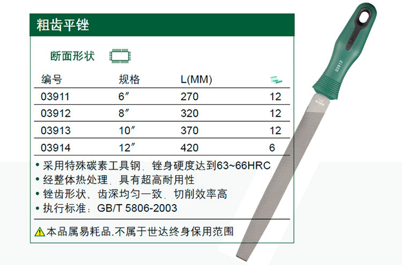 世达 粗齿扁锉10" 03913 无