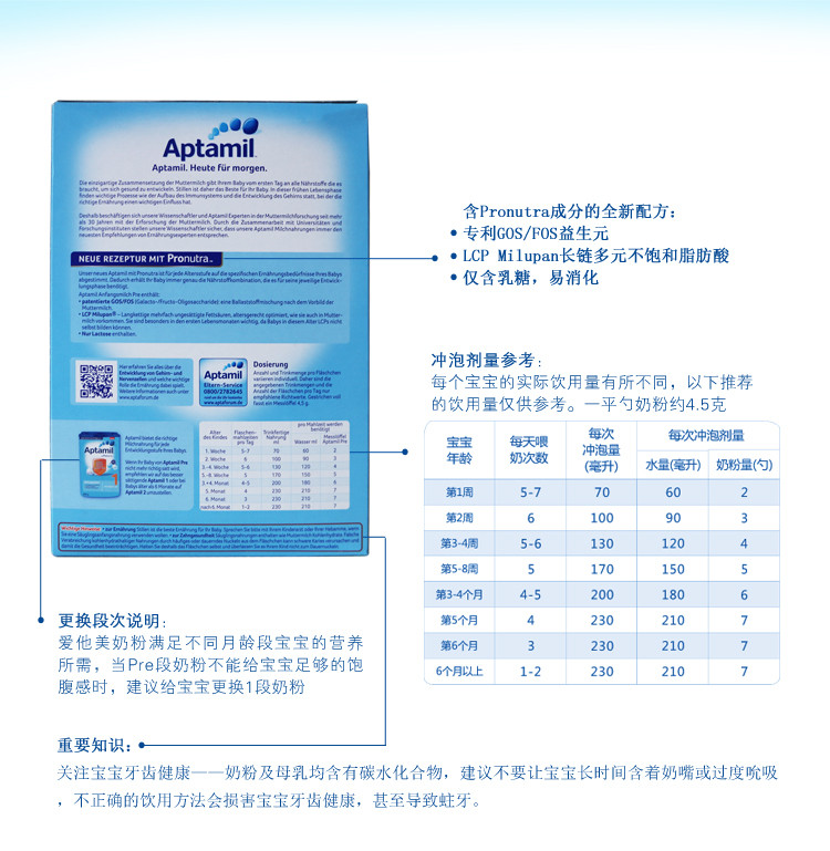 【莱茵塔尔国际母婴】德国原装进口Aptamil爱