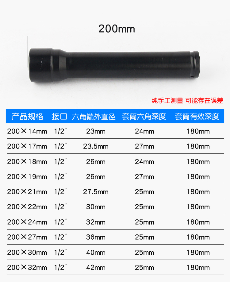 电动扳手板手套筒头加长1832mm24号17套铜14小风暴套同套头工具