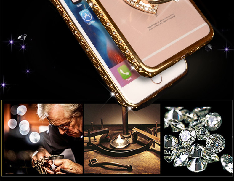ESCASE iPhone 6s边框镶钻全包保护壳 玫瑰金+金心支架