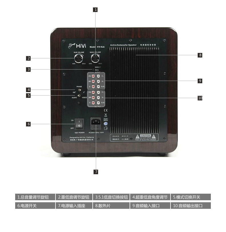 惠威hivih10sub有源低音炮多媒体家用家庭影院10英寸超低音电脑音箱