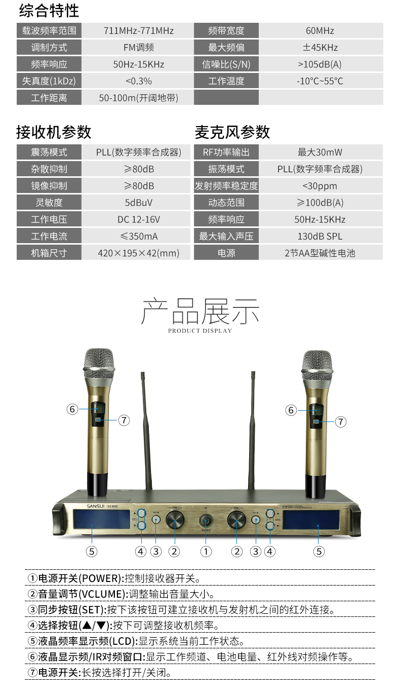 SanSui/山水SH-8600 无线话筒KTV卡拉OK家用麦克风音响电视电脑 K歌套装