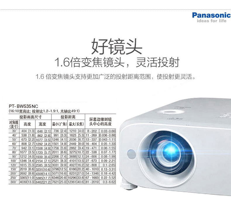 松下（Panasonic）PT-BW535NC 投影机 商务办公 高清宽屏 投影仪