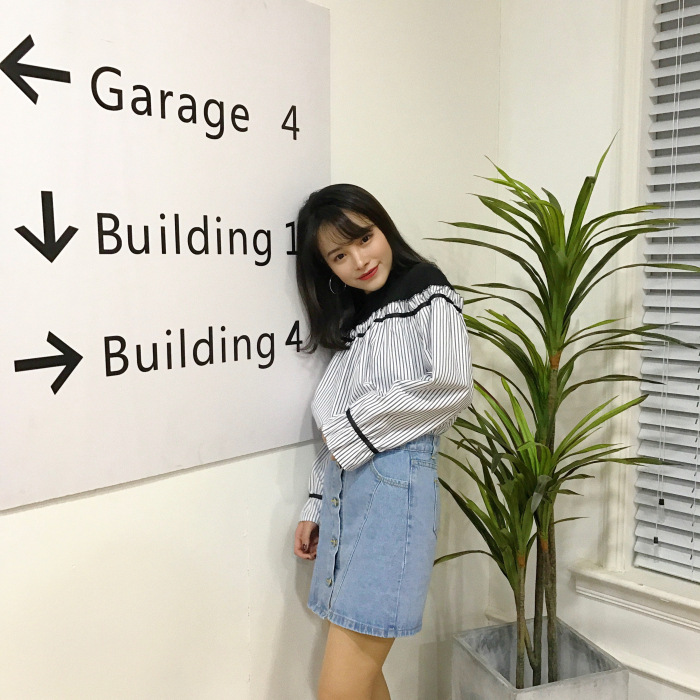 魅言魅语2017#实拍牛仔夏女高腰a字牛仔短裙