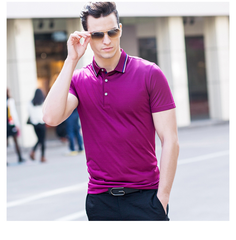 2017夏新款短袖T恤衫纯色桑蚕丝男体恤商务休