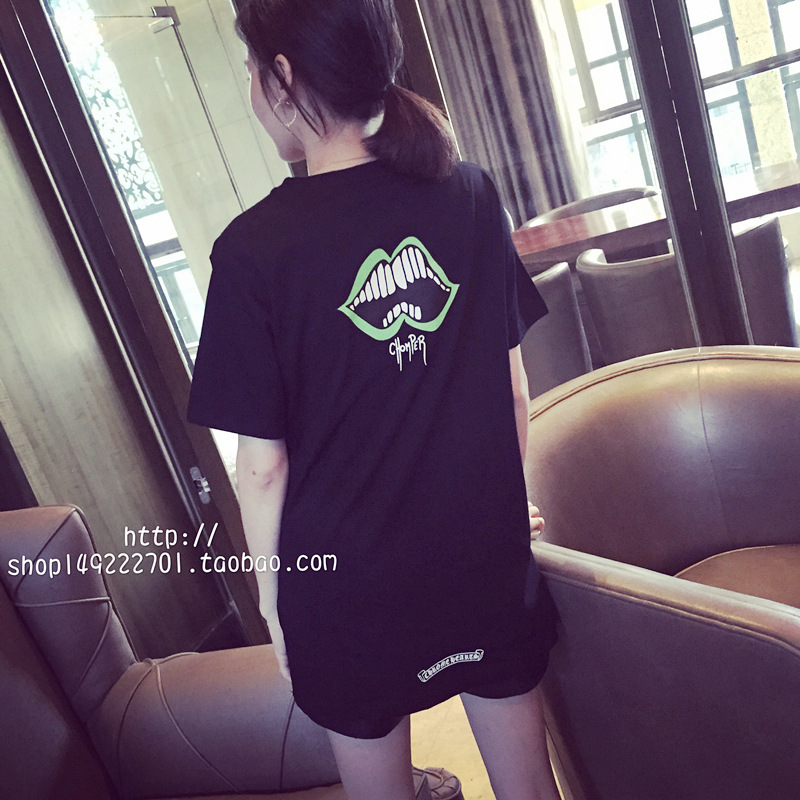 魅言魅语欧美潮牌 CH绿嘴巴短袖T恤 东京涂鸦