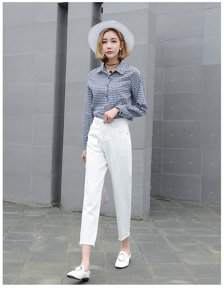 韩雪青青2017韩版白色阔腿裤毛边宽松牛仔裤