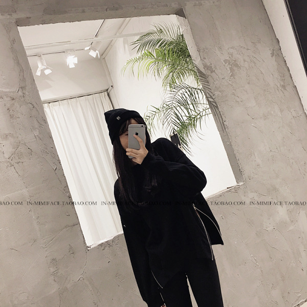 娇米诗2017夏季双拉链搭配字母刺绣卫衣圆领