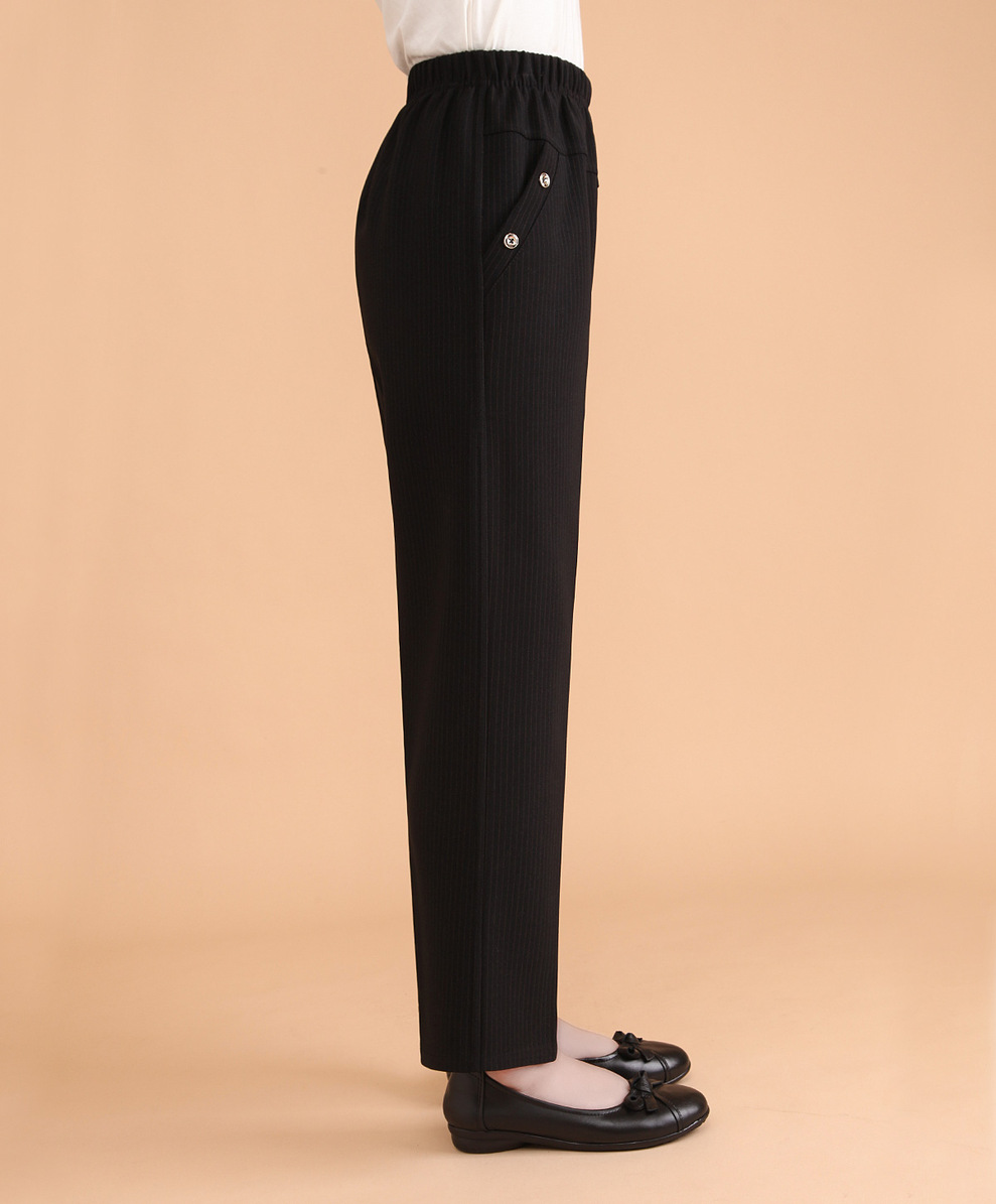 春秋中老年棉麻休闲裤女松紧腰高腰直筒裤妈妈