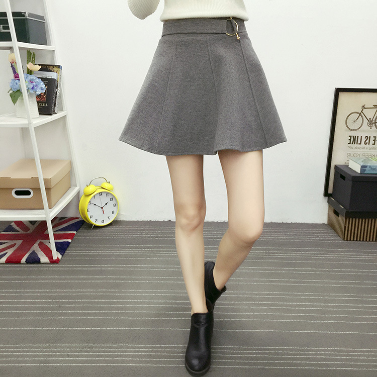 魅言魅语2017实拍学院风冬季毛呢百褶半身裙