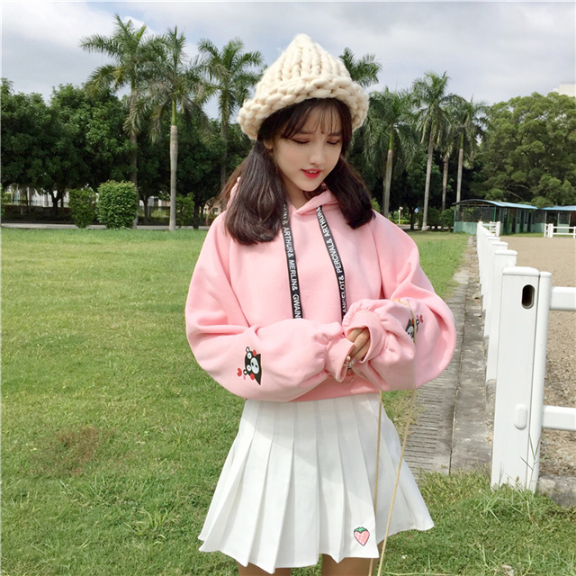 薇姬桑妮女士卫衣/帽衫泡泡袖连帽卫衣女加绒加厚冬宽松原宿风可爱