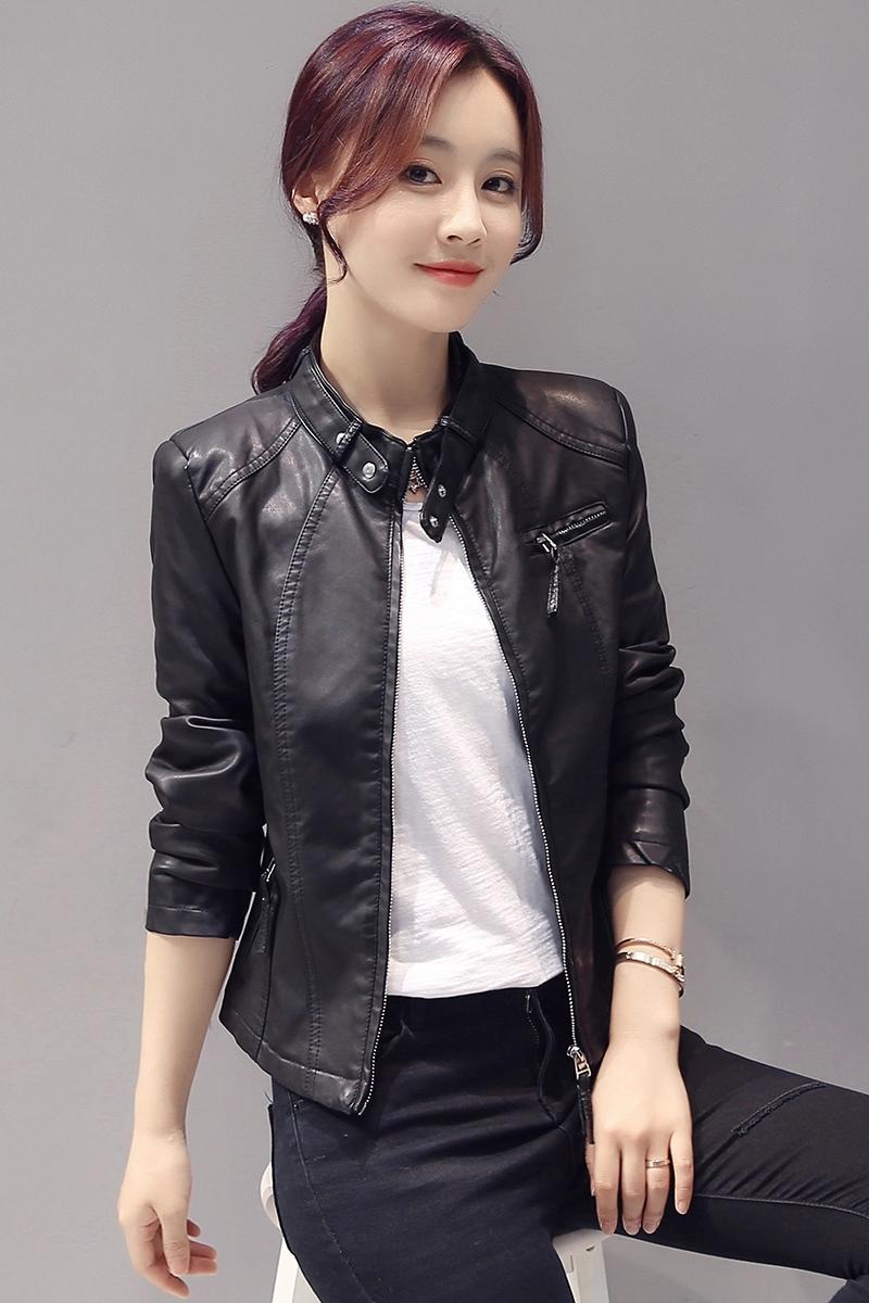 曼妮(zmany)女士皮衣 mtiny春秋新款修身机车皮夹克水洗皮外套女装