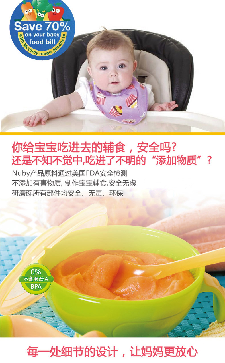 努比(Nuby)宝宝pp食物研磨器5435--红色 适应年龄：6个月以上（消毒方式：可微波 可蒸汽）