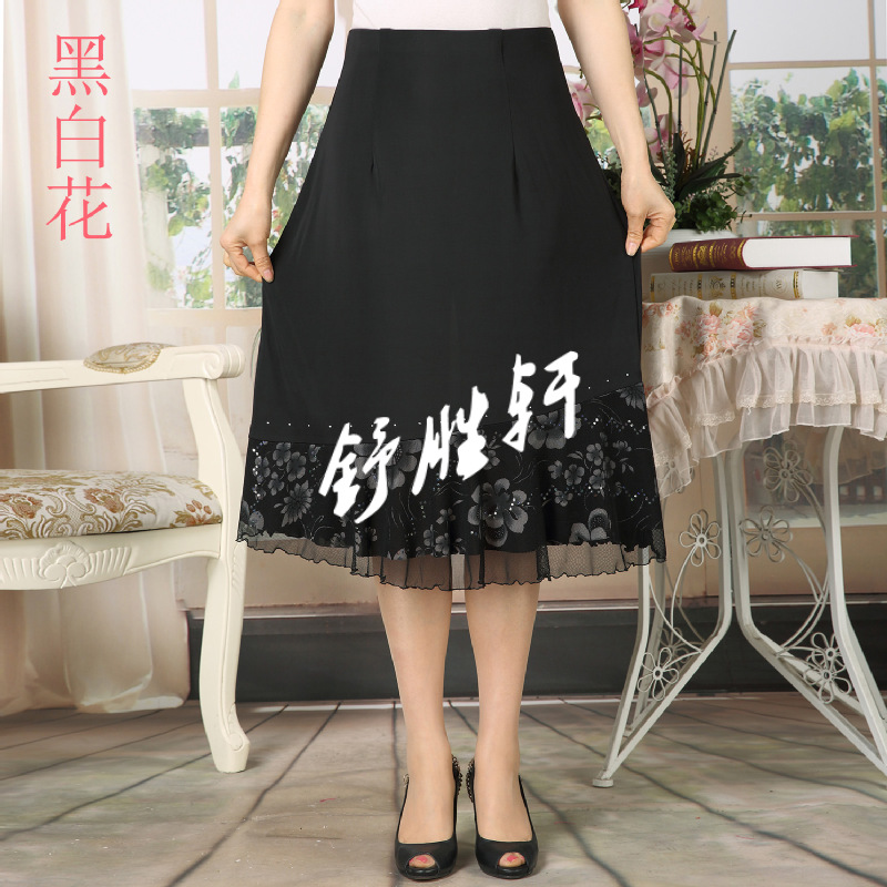 中老年人半身裙夏中长款妈妈装松紧腰大码中年