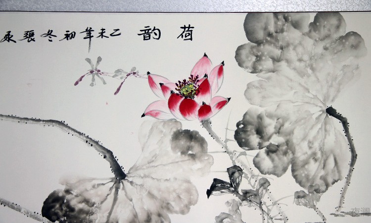 荷花国画手绘六尺横幅水墨写意花鸟字画作品客厅装饰已装裱r