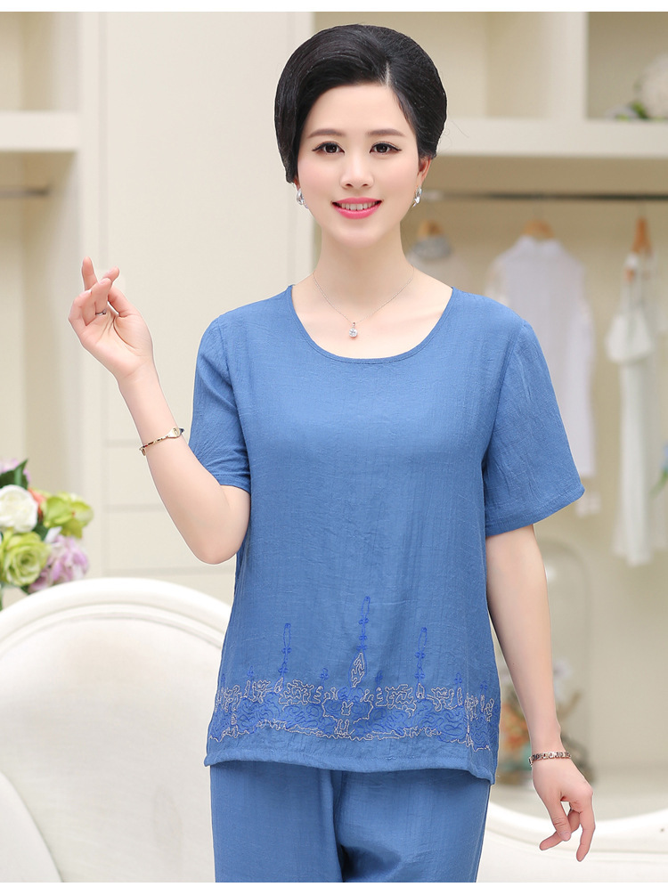 韩雪青青2017韩版新款中老年夏女装妈妈装棉