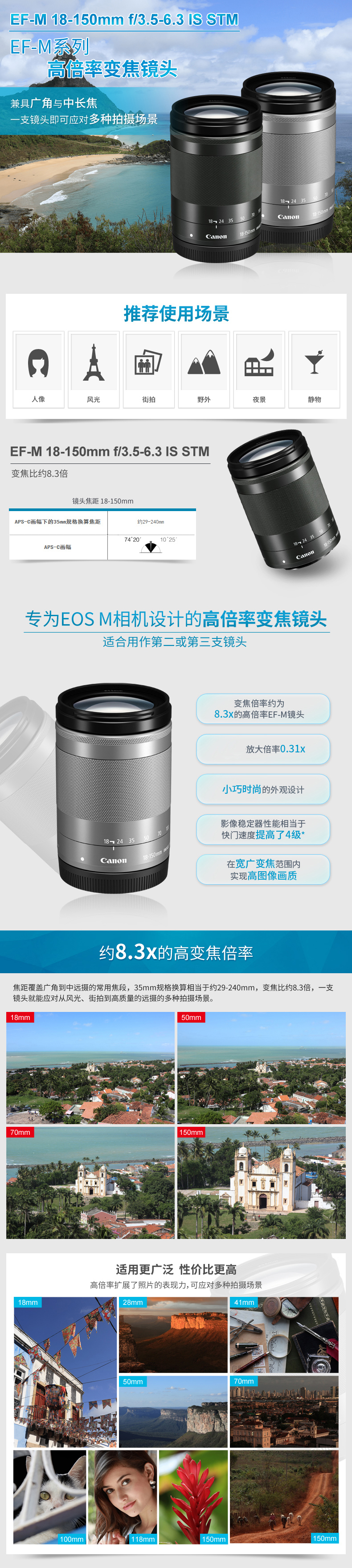 佳能（Canon）EF-M 18-150mm f/3.5-6.3 IS STM 微单广角大变焦镜头
