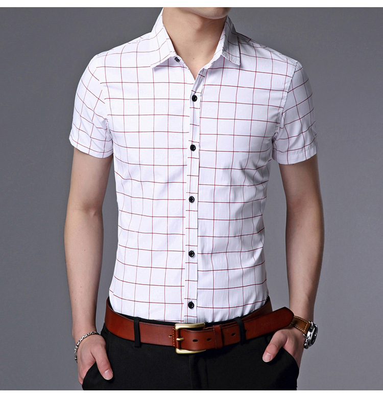 青年印花条纹半袖男衬衫2017夏季韩版男装薄