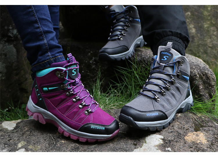 秋冬季女士高帮户外休闲运动鞋男女真皮旅游徒