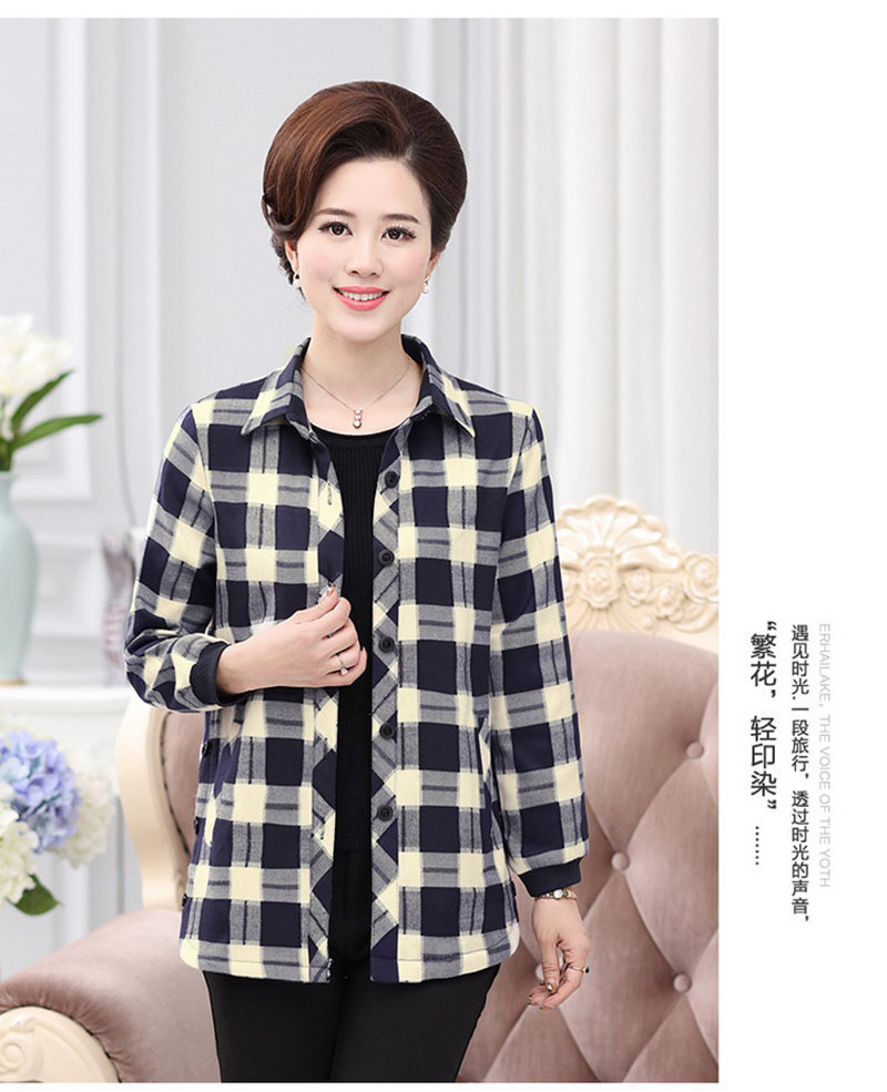 中老年纯棉长袖格子衬衫女春秋薄款妈妈装全棉