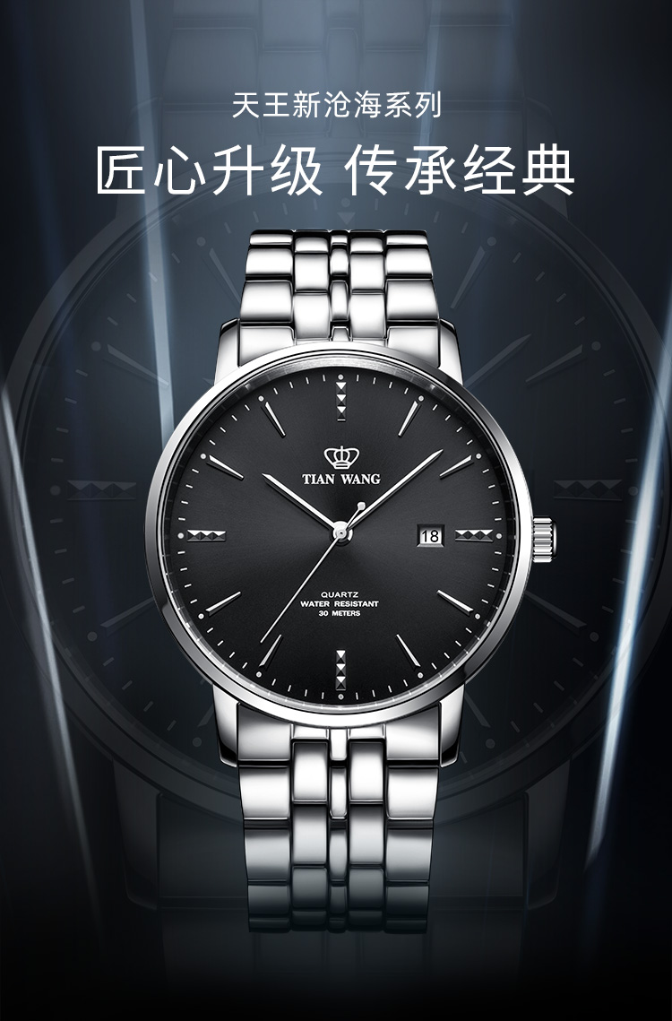 天王表tianwang手表钢带手表男士石英表商务休闲防水男表gs31131