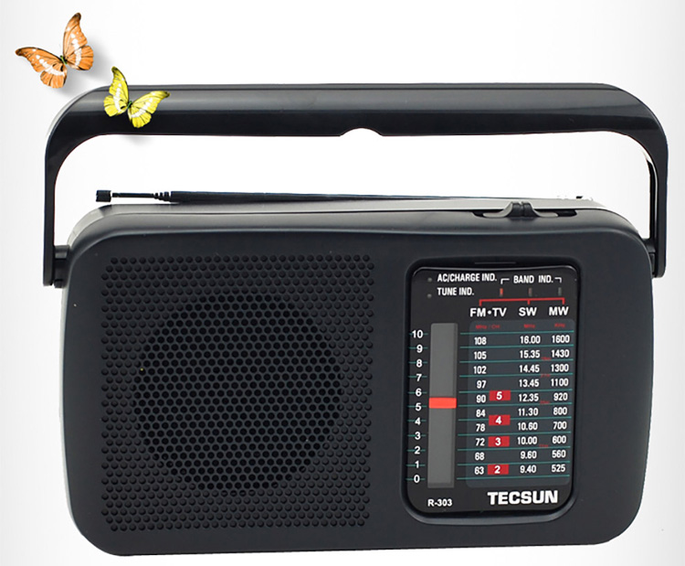 Tecsun/德生 R-303 黑色 调频/中波/短波/电视伴音收音机 老人专用多全波段 交流直流 支持双声道 便携式