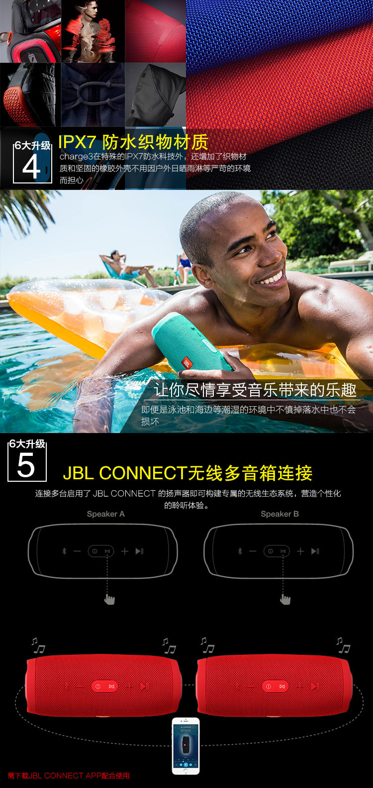JBL Charge3 无线蓝牙小音箱 音乐冲击波3 三代 车载户外运动便携音箱 防水移动充电音箱 深湖蓝