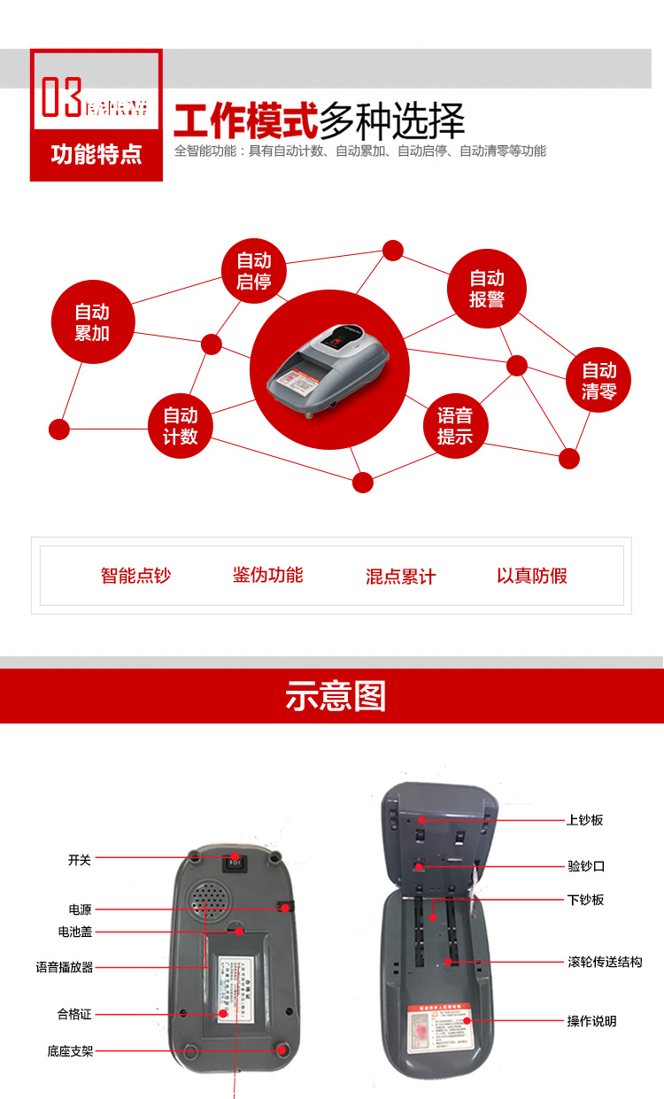 康艺(KANGYI)JBYD-HT-8750A点钞机 验钞机 可用电池+充电器