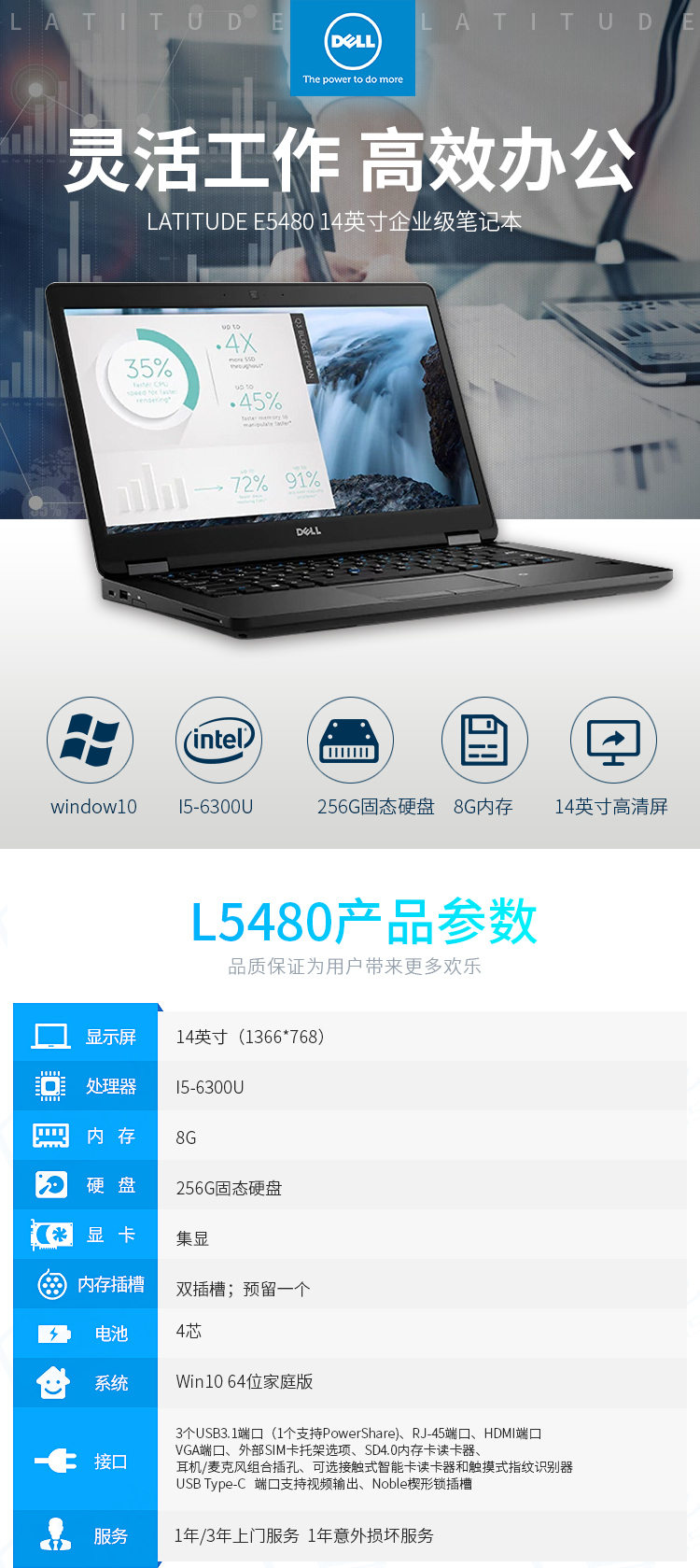 戴尔(dell)latitude 5480 14英寸商用笔记本(intel i5-6300u 8gb 256