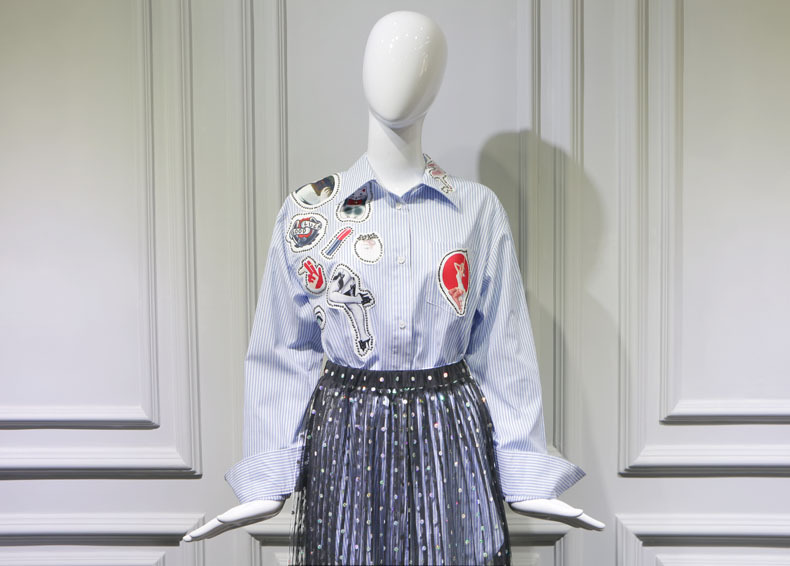 CTRLCITY新款快乐大本营孙怡同款条纹绣花章