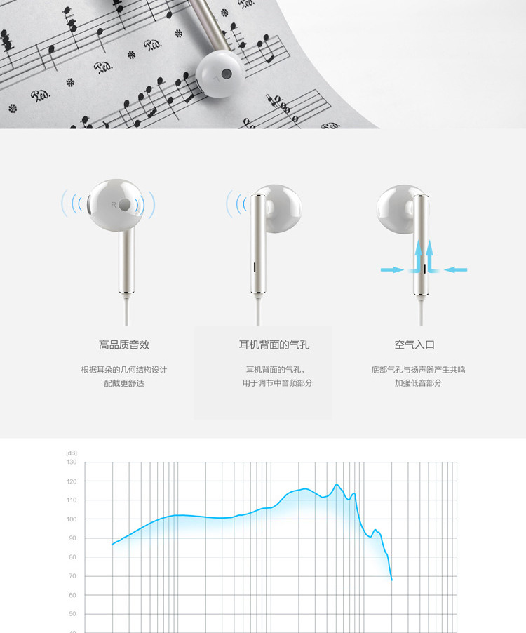华为半入耳式耳机AM116 金属版 白色