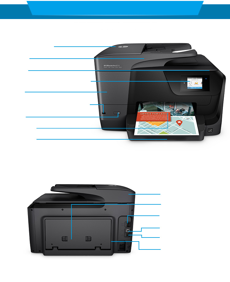 惠普(hp)OfficeJet Pro 8710 彩色喷墨一体机办公多功能打印机一体机(打印 复印 扫描 传真)