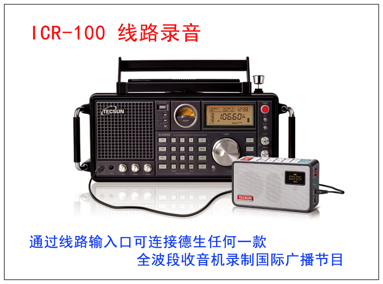 德生（Tecsun） ICR-100（银色）广播录音机 数码音频播放器 插卡收音机 小音箱 收音机 插卡音箱