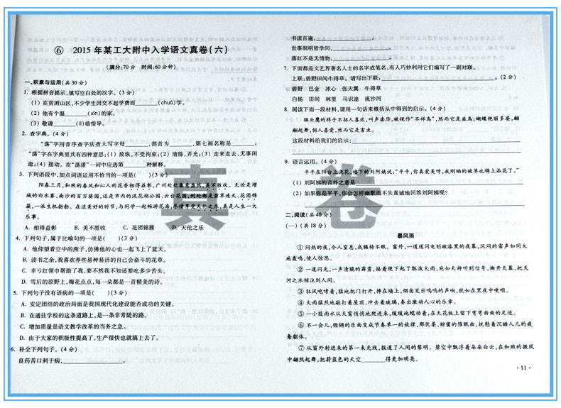 【武昌区小学毕业考试,语文试卷】