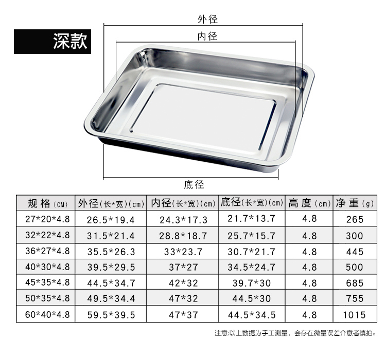 【苏宁优选】不锈钢托盘长方形方盘烧烤盘餐盘烤鱼盘饺子盘蒸饭菜盘