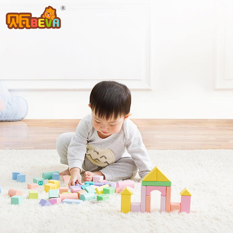 贝瓦 80粒益智1-3岁宝宝积木儿童早教木制智力拼插积木男童女童玩具