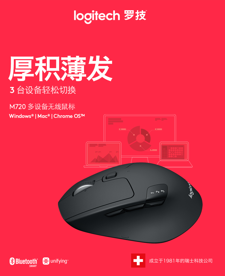 罗技（Logitech）M720无线鼠标 黑色 黑色（910-004794）