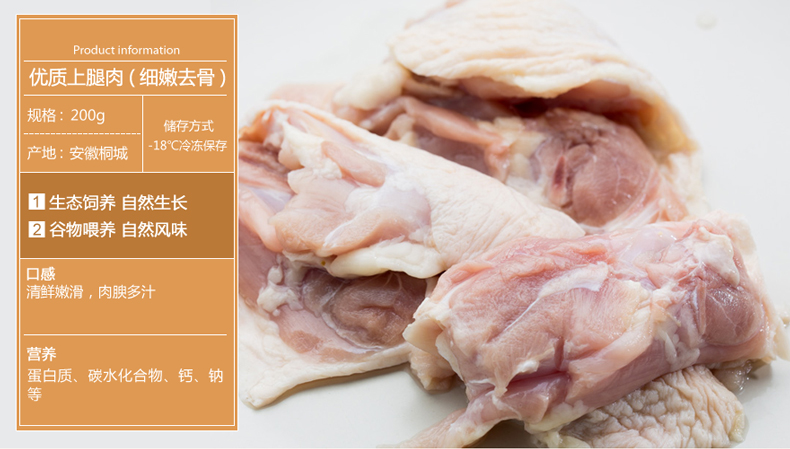 【苏宁生鲜】农百鲜去骨鸡上腿肉200g