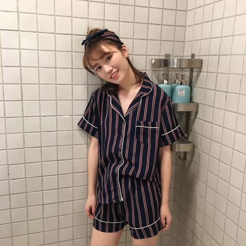 韩国睡衣女夏季冰丝短袖两件套家居服套装韩版