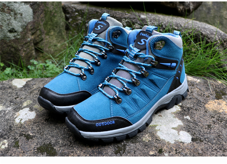 秋冬季女士高帮户外休闲运动鞋男女真皮旅游徒