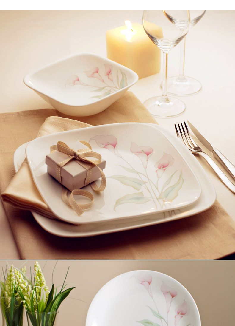 康宁(CORELLE)餐具套装6-LV美国原装进口6件套餐具组合百合花色碗碟套装