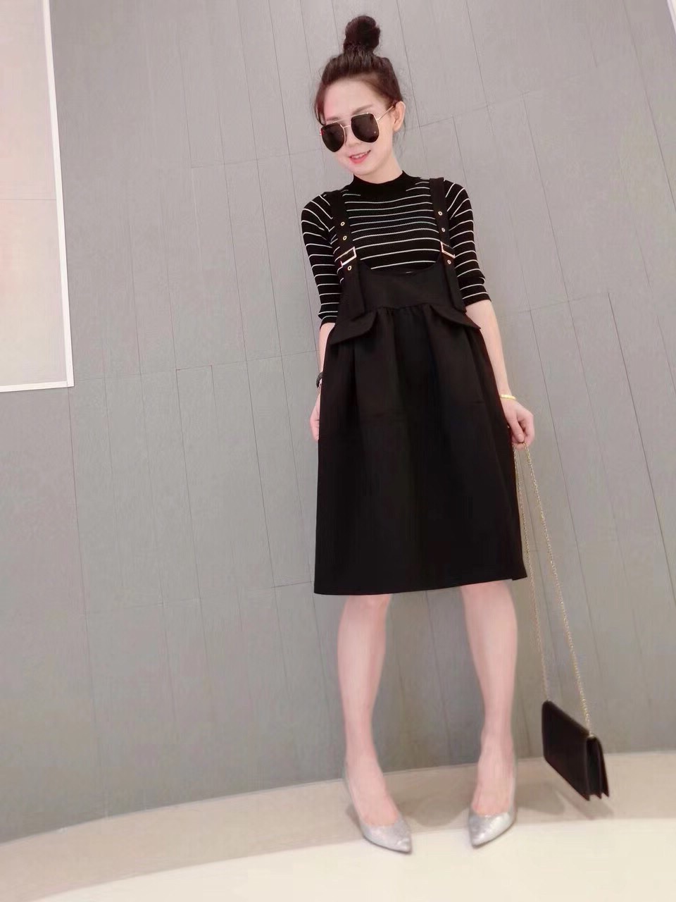 2017秋装新款欧货女装初秋背带裙字连衣裙两