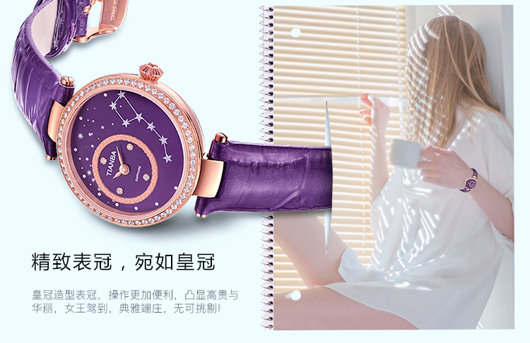 天霸(TIANBA)手表 时尚休闲个性小表盘皮带石英表 女 TL3036.11PV 紫色 紫色