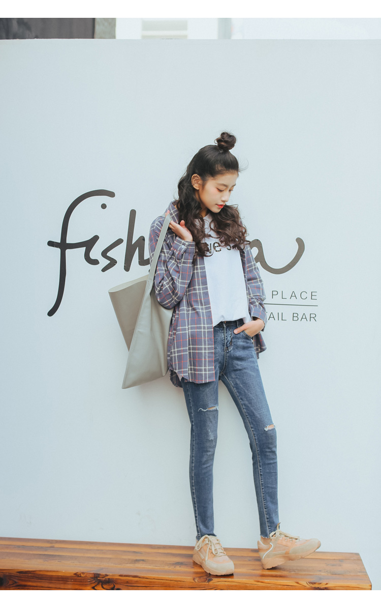 宽松格子衬衫街拍款中长款薄外套女 风沙渡女