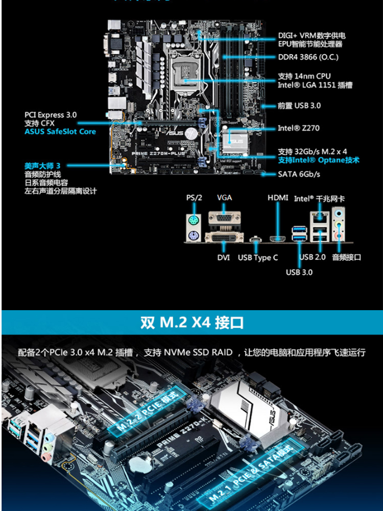 NTEL I3 7350k处理器+华硕Z270M PLUS主板 