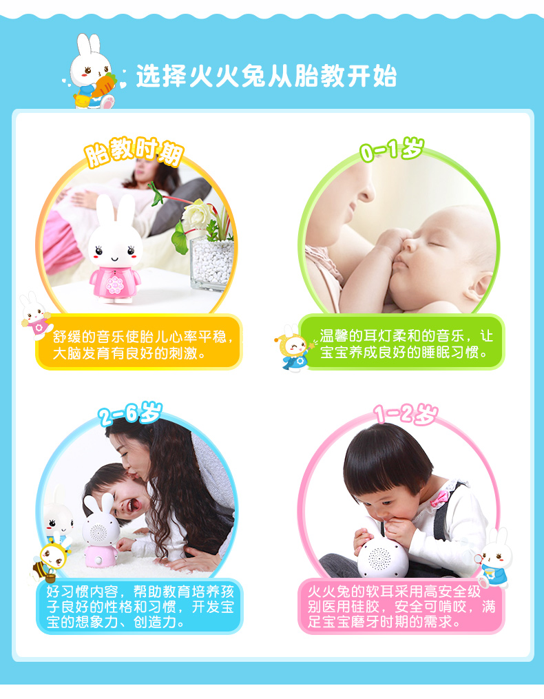 阿李罗火火兔儿童早教机故事机G6 宝宝婴幼儿童玩具MP3可充电下载 蓝色
