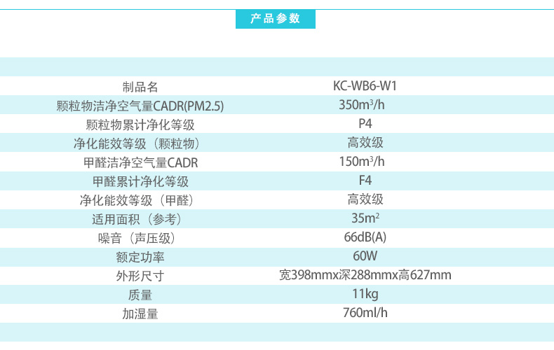 夏普 (SHARP) KC-WB6-W1 空气净化器