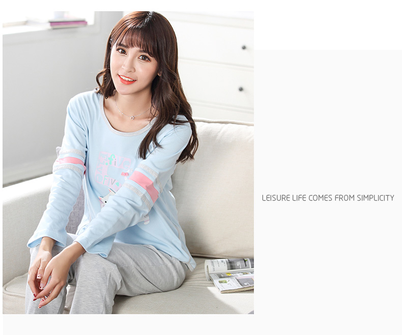 甜妹子 睡衣女长袖纯棉卡通可爱小猫少女士全