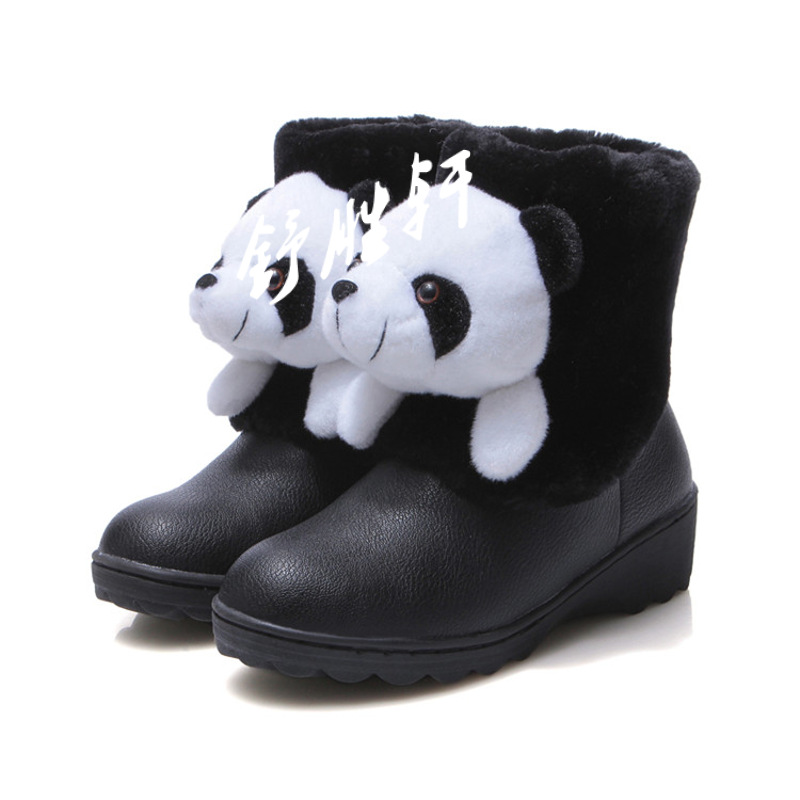 可爱熊猫小学生短筒雪地鞋保暖棉鞋大童少女初
